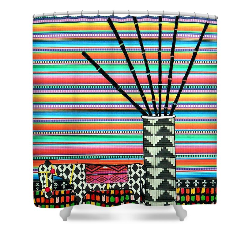 Mexican Culture Shower Curtain featuring the mixed media Mexican Fiesta by Jayne Somogy