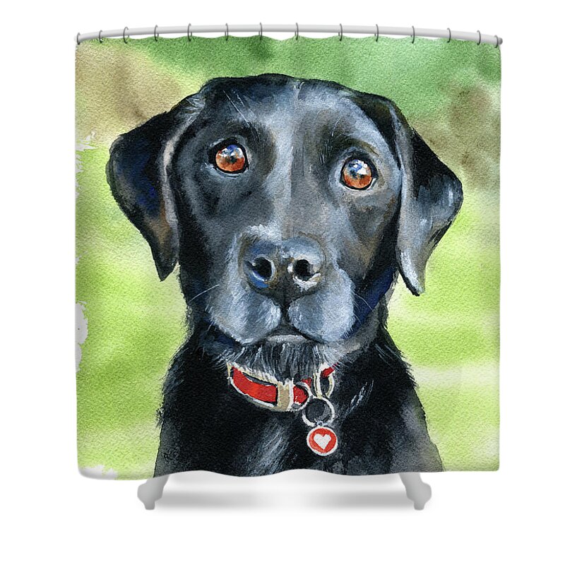 Dog Shower Curtain featuring the painting Mia Black Dog Painting by Dora Hathazi Mendes