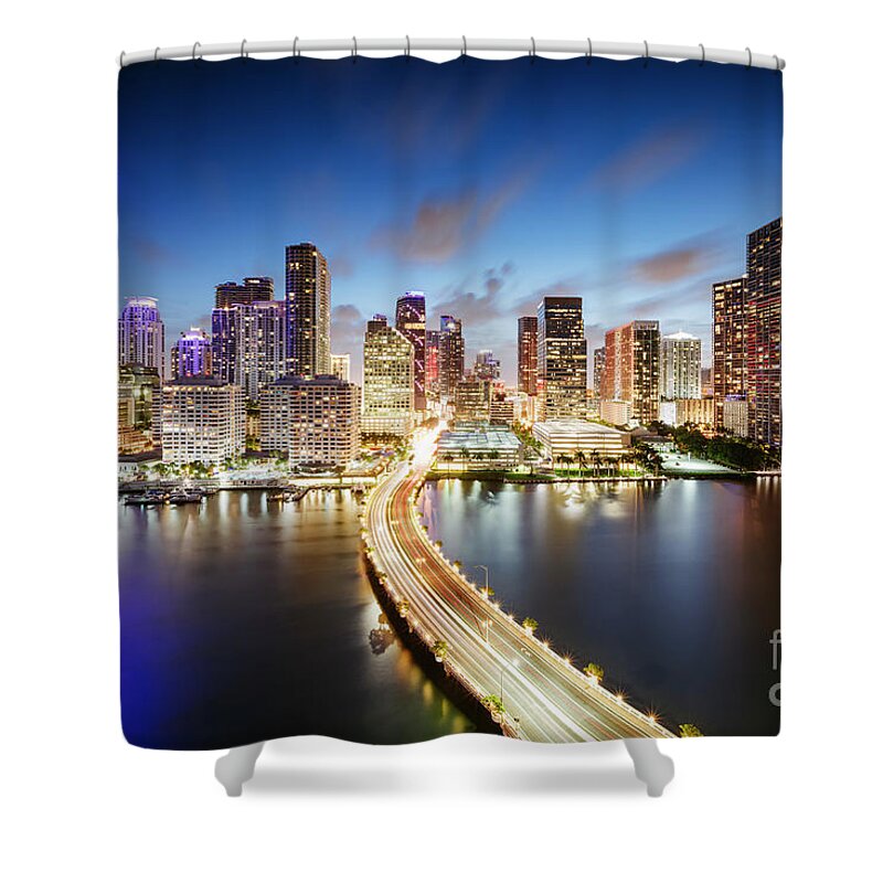 Miami Shower Curtain featuring the photograph Miami skyline at night by Matteo Colombo