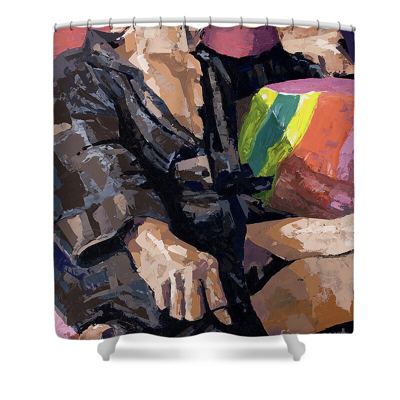 Oil Painting Shower Curtain featuring the painting Michael's Robe, 2013 by PJ Kirk
