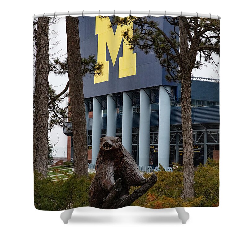 Wolverine Football Shower Curtain featuring the photograph Michigan Wolverine statue by Eldon McGraw