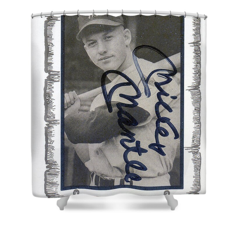Mickey Mantle Shower Curtain featuring the photograph Mickey Mantle Legends of Baseball autographed card 1980 by Jerry Griffin