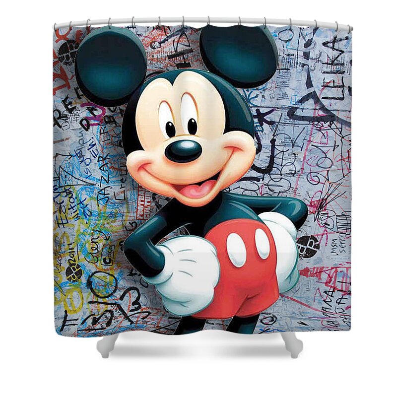 Mickey Mouse Shower Curtain featuring the painting Mickey Mouse Pop Art Graffiti 8 by Tony Rubino