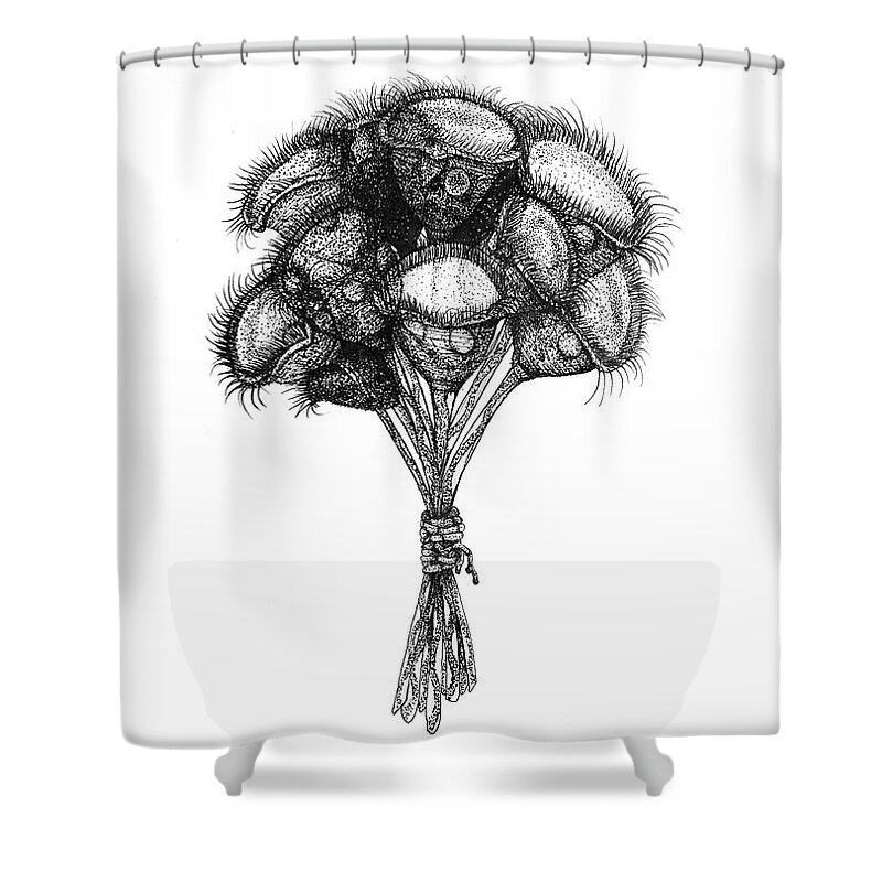 Protozoa Shower Curtain featuring the drawing Microscopic Bouquet by Kate Solbakk