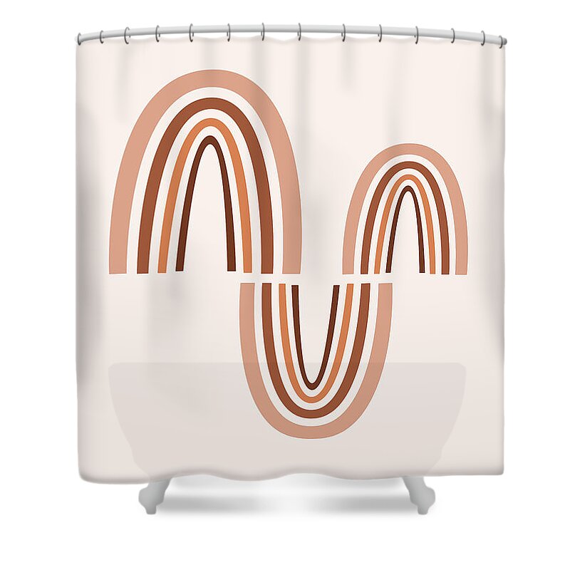Minimal Shower Curtain featuring the mixed media Mid Century Modern Art - Minimal Geometric Abstract 05 - Parabolic Arches - Brown - Scandinavian by Studio Grafiikka
