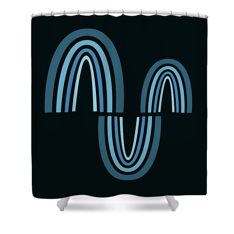 Minimal Shower Curtain featuring the mixed media Mid Century Modern Art - Minimal Geometric Abstract 06 - Parabolic Arches - Blue - Scandinavian by Studio Grafiikka