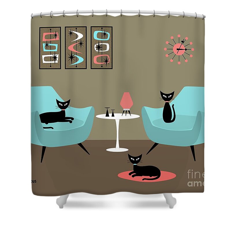 Mid Century Modern Shower Curtain featuring the digital art Mid Century Modern Black Cats by Donna Mibus