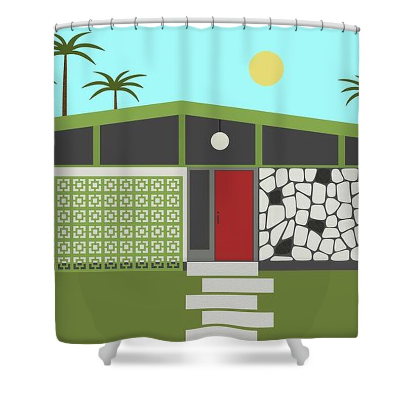 Mcm Shower Curtain featuring the digital art Mid Century Modern House in Green by Donna Mibus