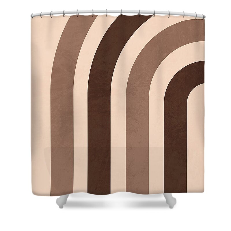 Geometric Shower Curtain featuring the mixed media Mid Century Modern Print 08 - Minimal Geometric Arch - Stylish, Abstract, Contemporary - Brown by Studio Grafiikka