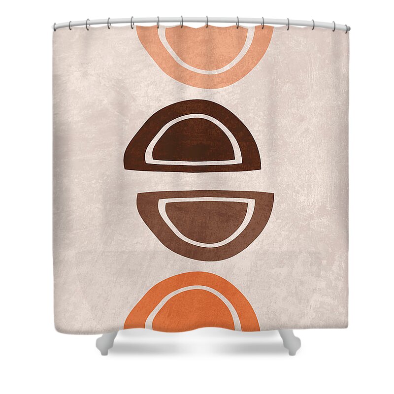Geometric Shower Curtain featuring the mixed media Mid Century Modern Print 11 - Minimal Geometric Shapes - Stylish, Abstract, Contemporary - Brown by Studio Grafiikka