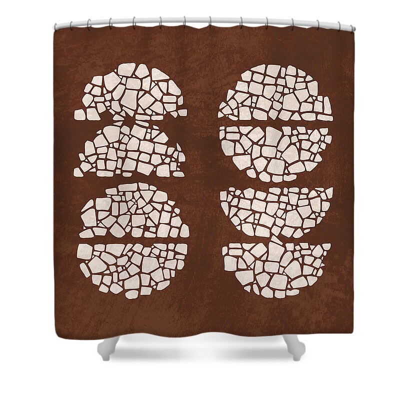 Geometric Shower Curtain featuring the mixed media Mid Century Modern Print 12 - Minimal Half Circle Mosaic - Stylish, Abstract, Contemporary - Brown by Studio Grafiikka