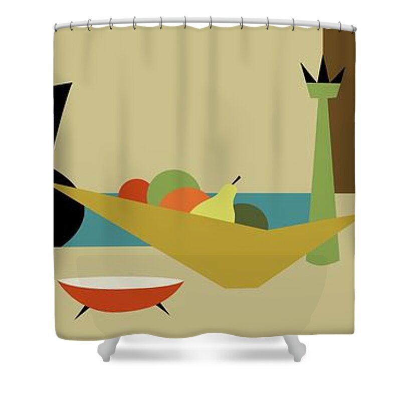 Mid Century Modern Shower Curtain featuring the digital art Mid Century Modern Still Life by Donna Mibus