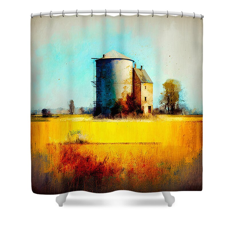 Abstract Shower Curtain featuring the digital art Middleton Silo by Craig Boehman