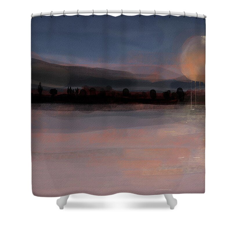 Abstract Shower Curtain featuring the painting Midnight River - Abstract Landscape Large Wall Art Painting by iAbstractArt