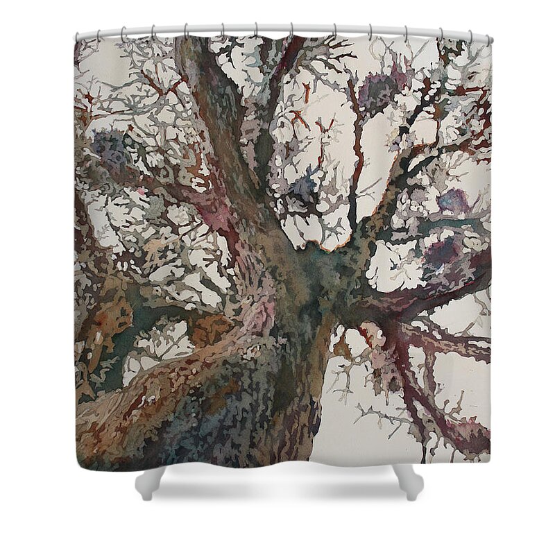 Tree Shower Curtain featuring the painting Mighty Oak by Jenny Armitage