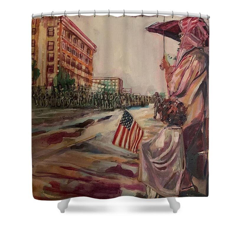 City Shower Curtain featuring the mixed media Dandelion by Try Cheatham