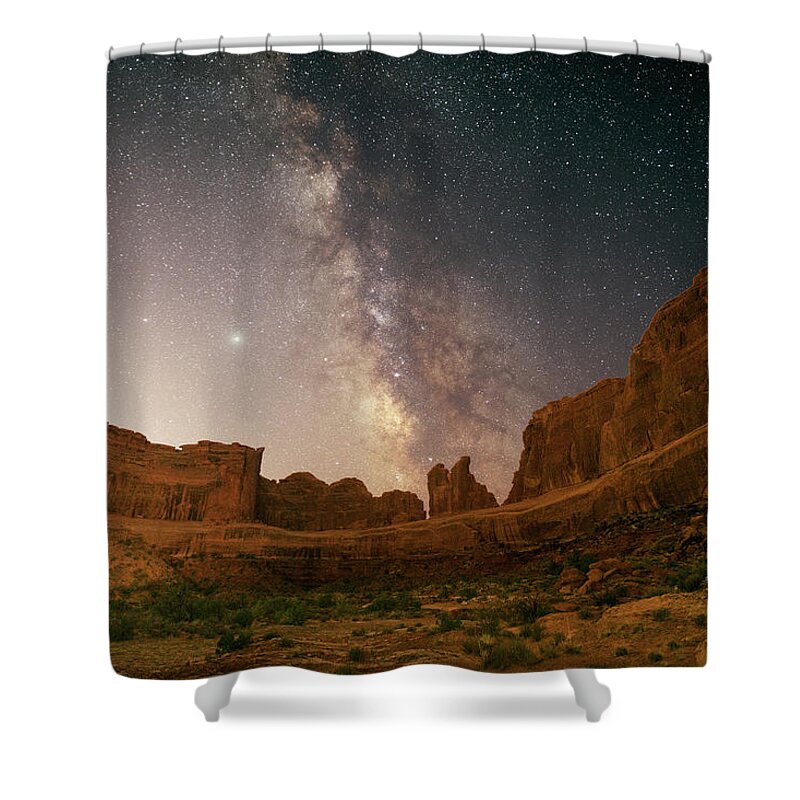 Night Shower Curtain featuring the photograph Milky Way Above Park Avenue by Dan Norris