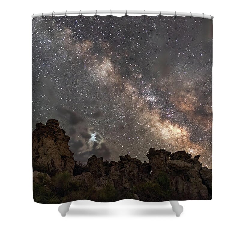 Astrophotography Shower Curtain featuring the photograph Milky Way and a Fairy by Laura Macky