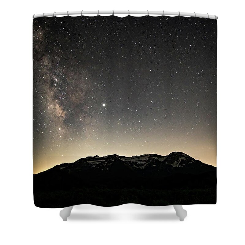 Timpanogos Mountain Shower Curtain featuring the photograph Milky Way over Timpanogos by Wesley Aston