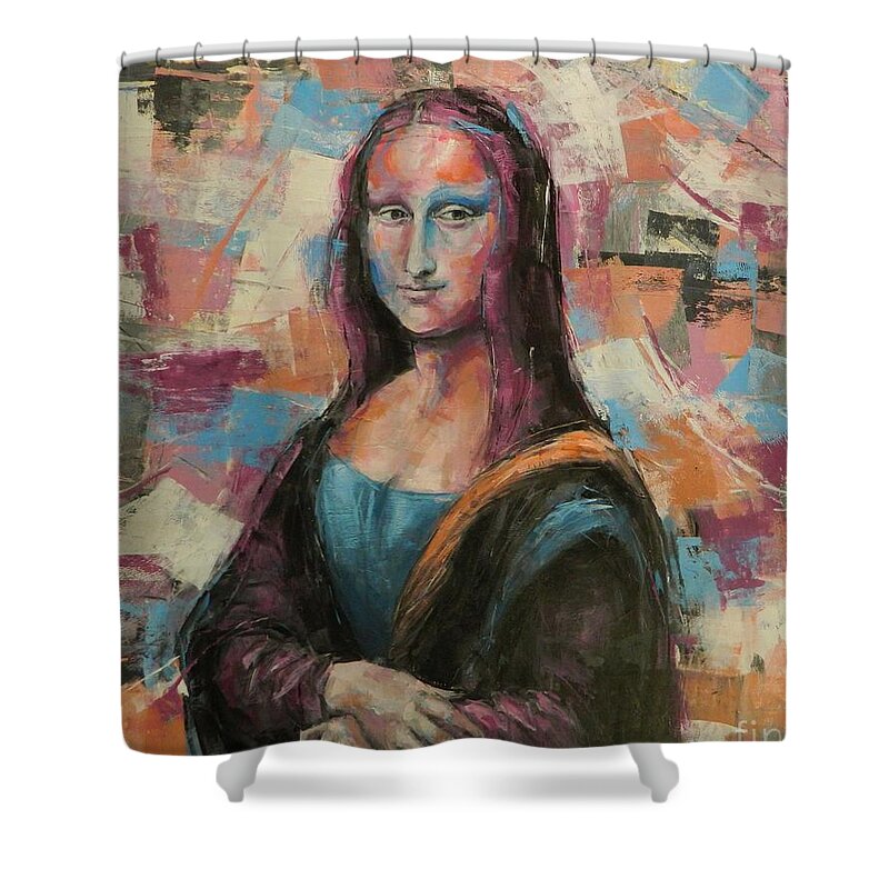Mona Shower Curtain featuring the painting Millenial Mona by Dan Campbell