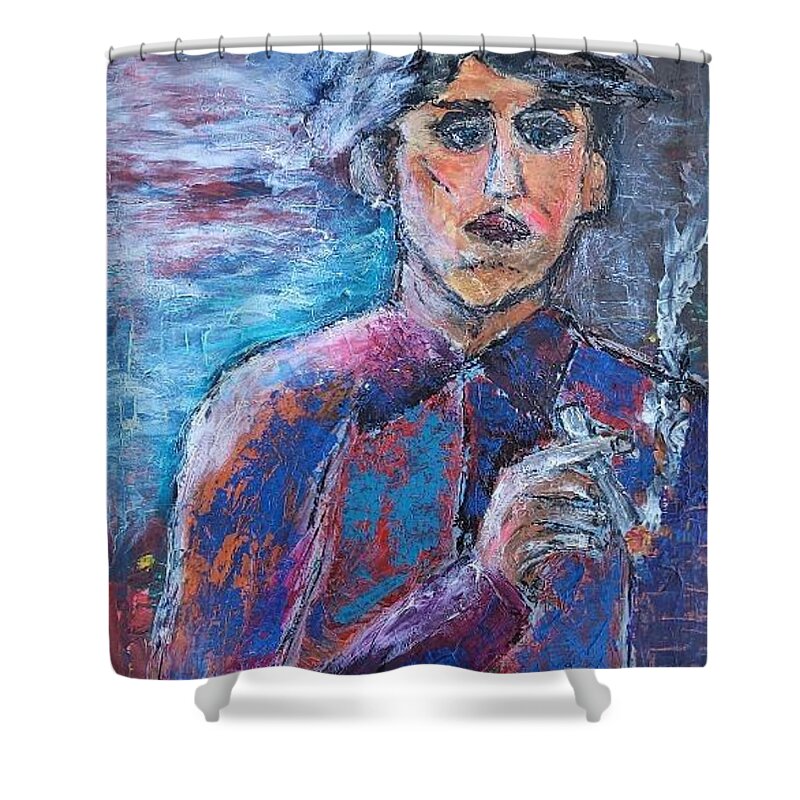  Shower Curtain featuring the painting The Millennial Smoker by Mark SanSouci