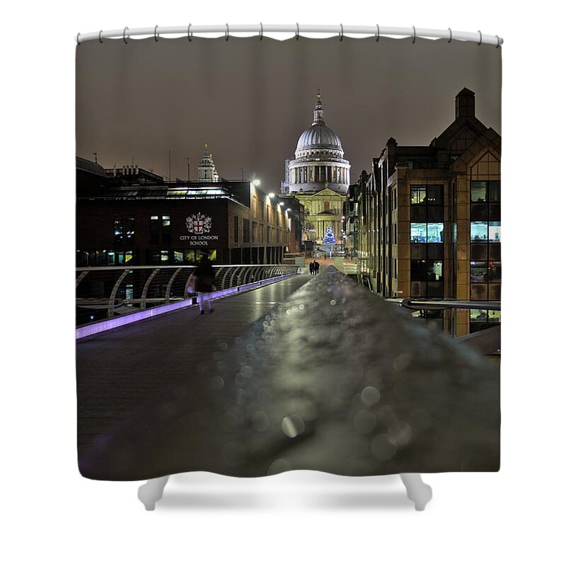 Millennium Bridge Shower Curtain featuring the photograph Millennium bridge and St Pauls Cathedral view in London by Angelo DeVal