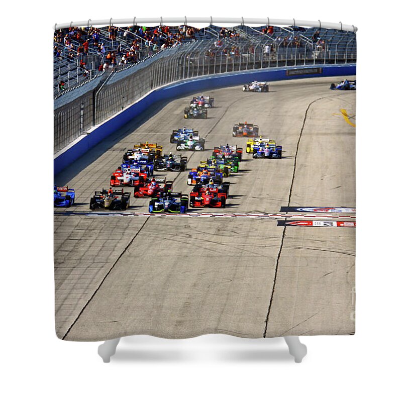 Indycar Shower Curtain featuring the photograph Milwaukee Indyfest ABC 250 Race car pack Start 2015 by Pete Klinger