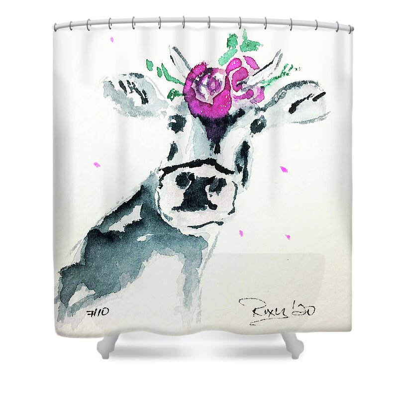 Cow Shower Curtain featuring the painting Mini Cow 10 by Roxy Rich