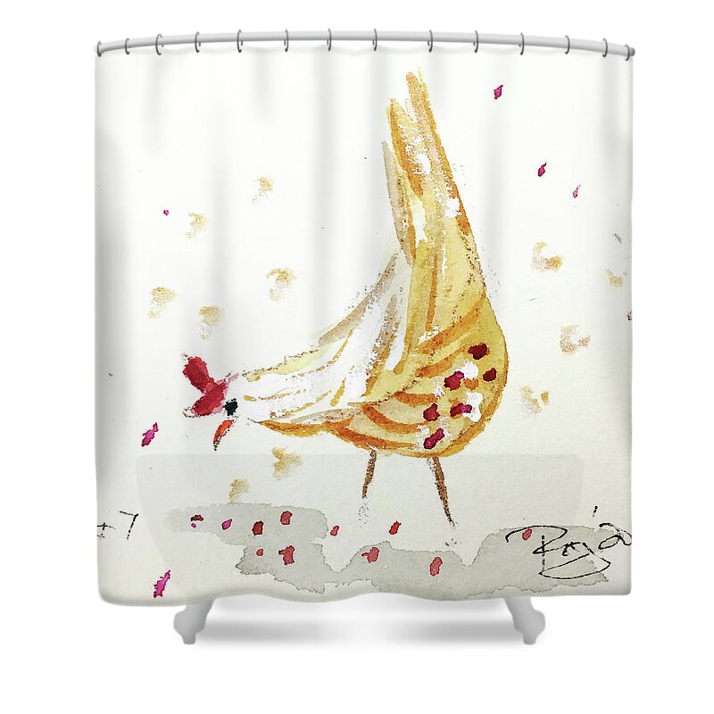 Whimsical Shower Curtain featuring the painting Mini Rooster 7 by Roxy Rich