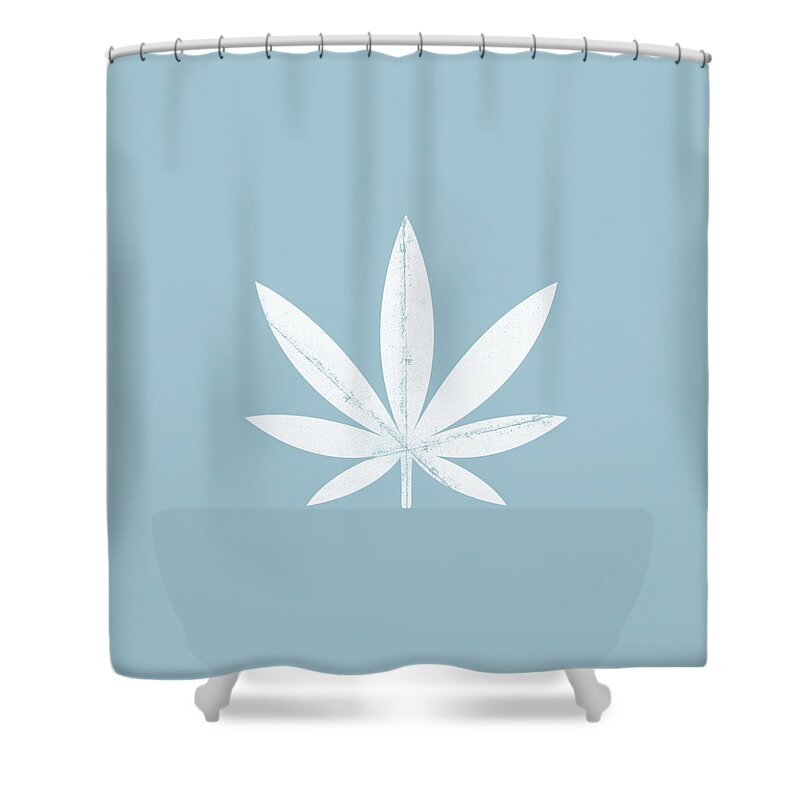 Cannabis Shower Curtain featuring the mixed media Minimal Cannabis Leaf Blue- Art by Linda Woods by Linda Woods