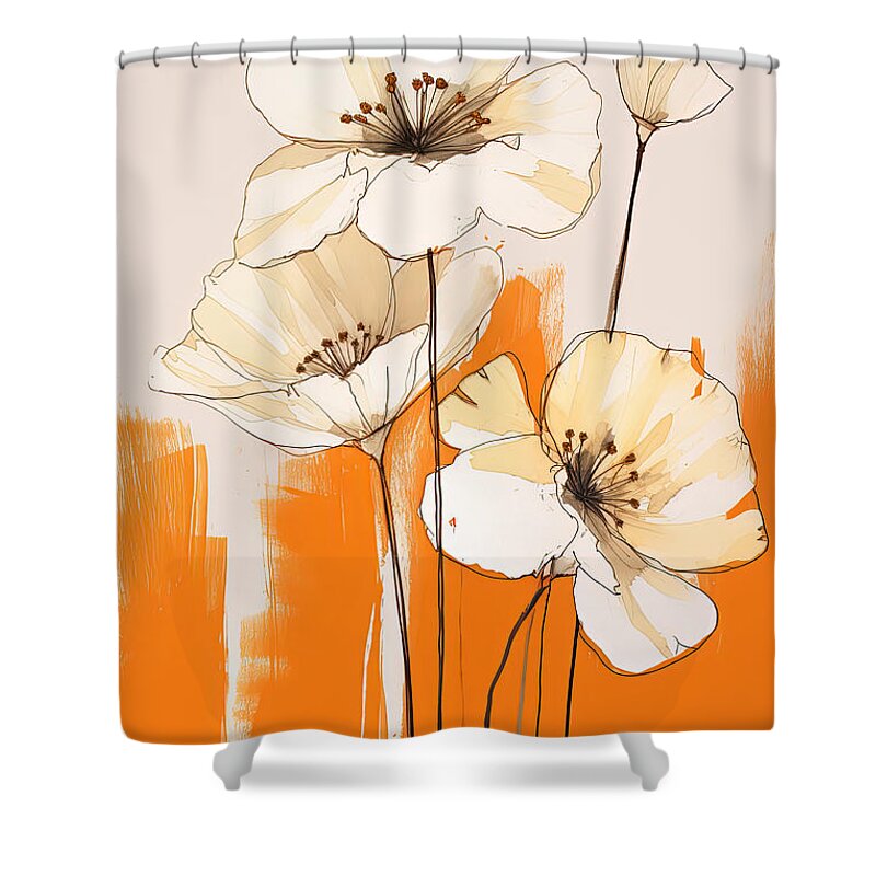 Orange And Yellow Art Shower Curtain featuring the painting Minimalist Cream Flowers by Lourry Legarde