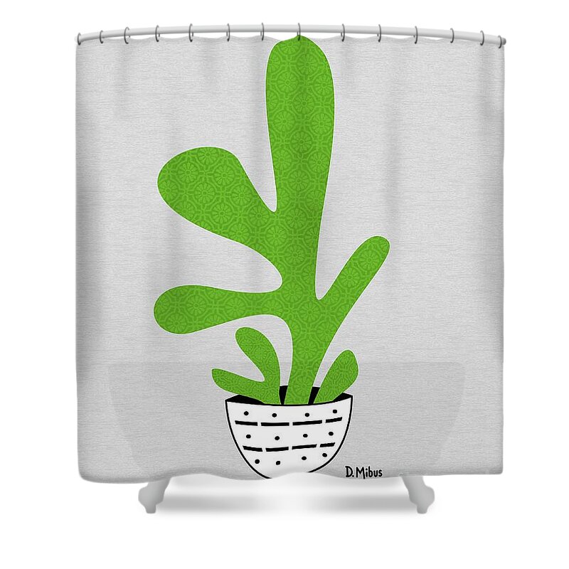 Minimal Shower Curtain featuring the mixed media Minimalistic Green Potted Plant by Donna Mibus