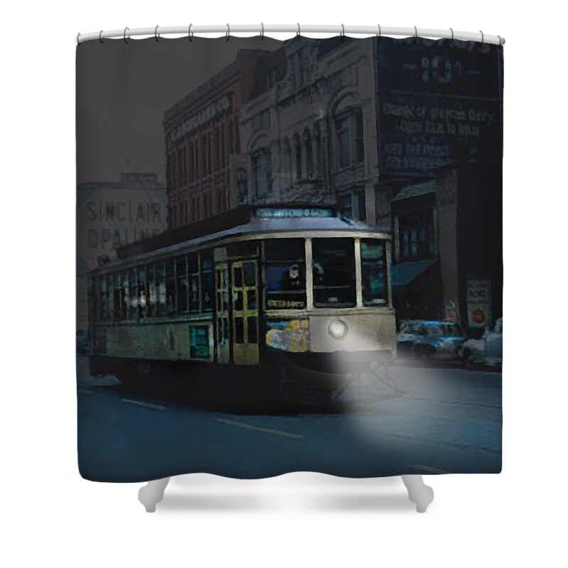 Minneapolis Shower Curtain featuring the digital art Minneapolis 1952 - Streetcar by Glenn Galen