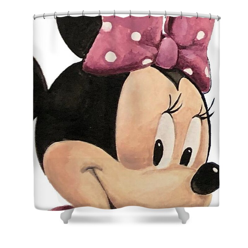 Minnie Mouse Shower Curtain featuring the painting Minnie Mouse - Disney by Tamir Barkan