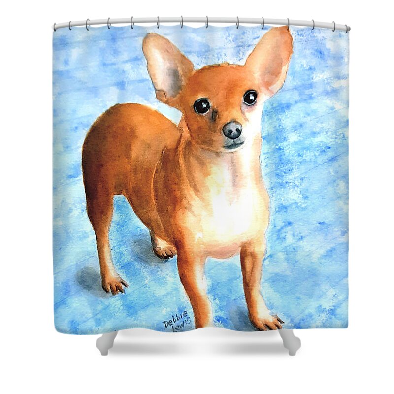 Chihuahua Shower Curtain featuring the painting Minnow the Rescue by Debbie Lewis