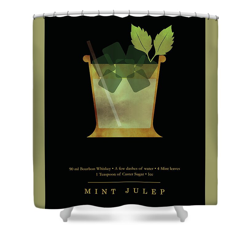 Mint Julep Shower Curtain featuring the digital art Mint Julep Cocktail - Classic Cocktail Print - Black and Gold - Modern, Minimal Lounge Art by Studio Grafiikka