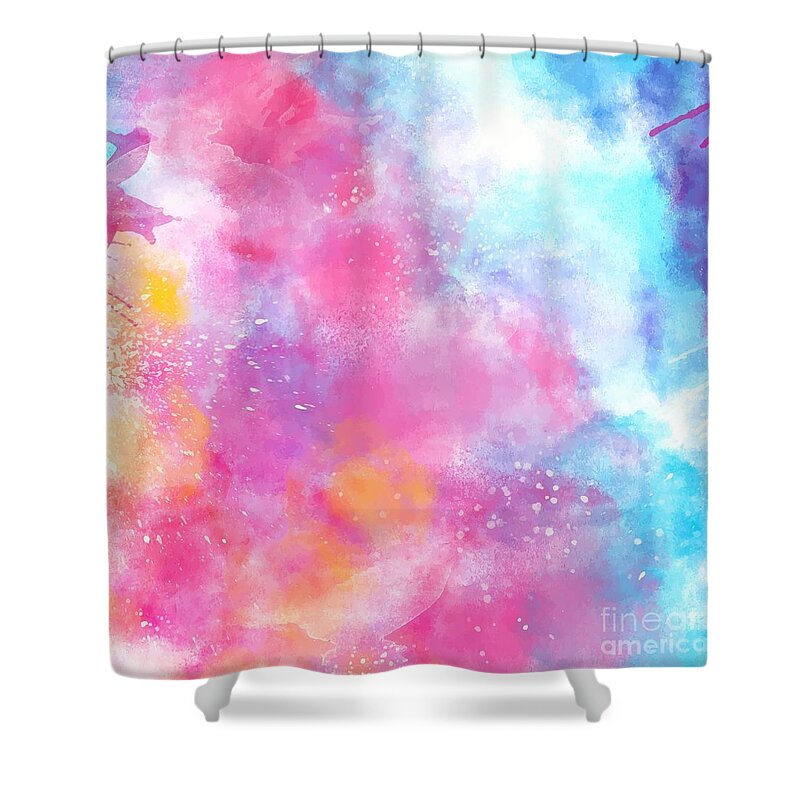 Watercolor Shower Curtain featuring the digital art Mirasu - Artistic Colorful Abstract Blue Purple Bright Watercolor Painting Digital Art by Sambel Pedes