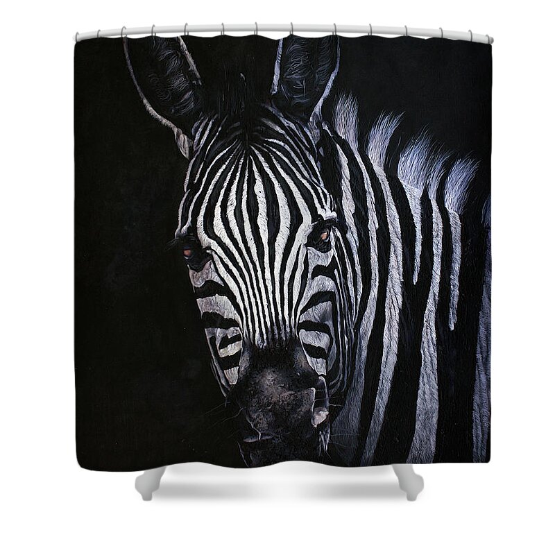 African Wildlife Shower Curtain featuring the painting Mischievious by Ronnie Moyo