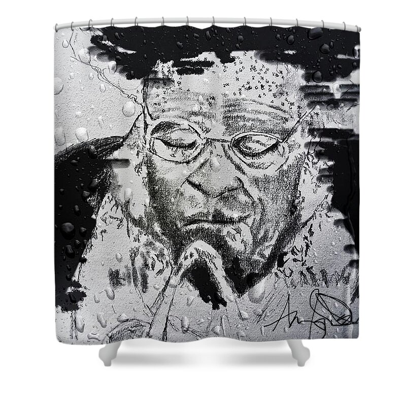  Shower Curtain featuring the mixed media Miss Jane by Angie ONeal
