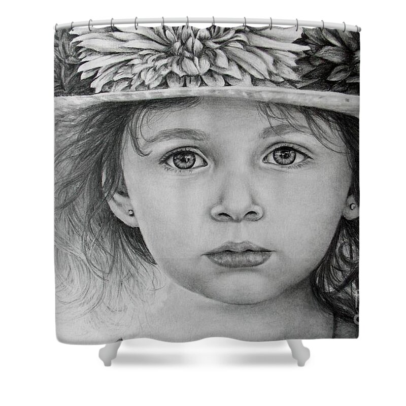 Girl Shower Curtain featuring the drawing Miss Moody Blue by Pamela Sanders