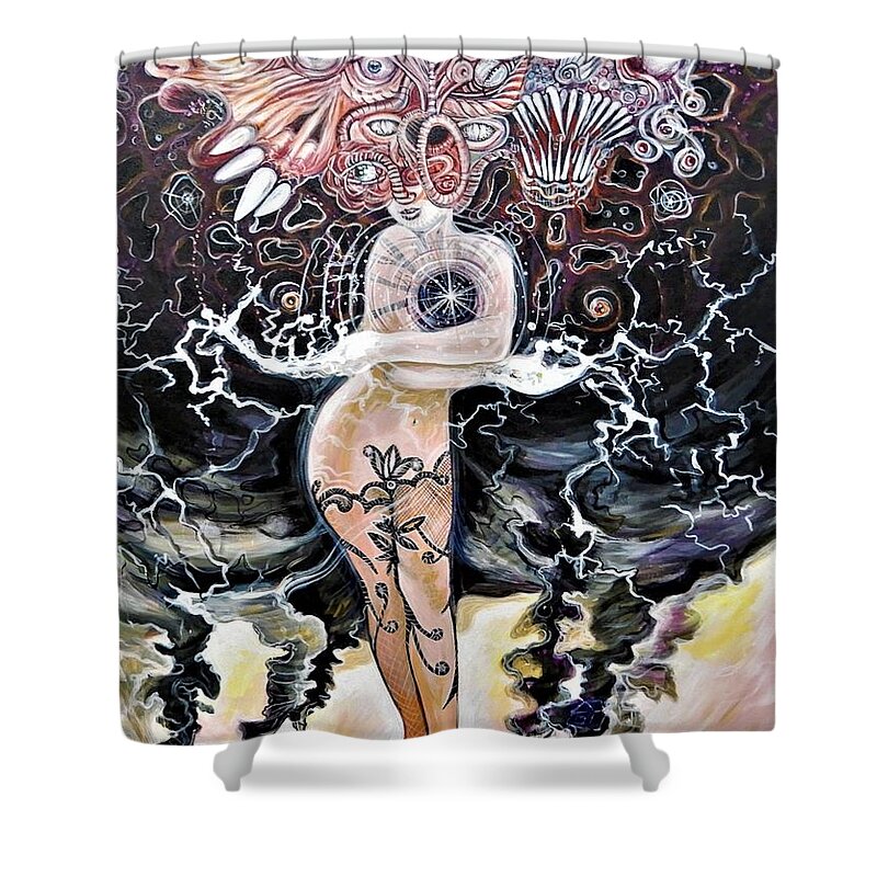 Surreal Shower Curtain featuring the painting Miss Tornado by Yelena Tylkina