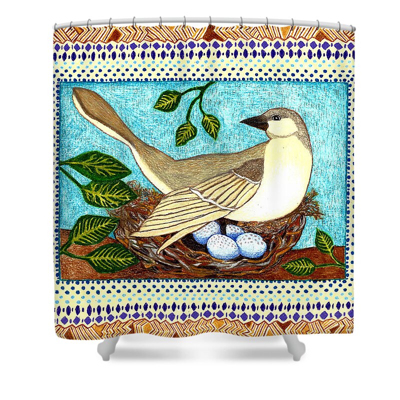 Mockingbird Shower Curtain featuring the drawing Mississippi Mockingbird by Lorena Cassady