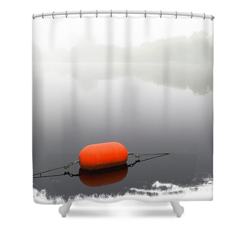Mist Shower Curtain featuring the mixed media Mist on the Water by Moira Law