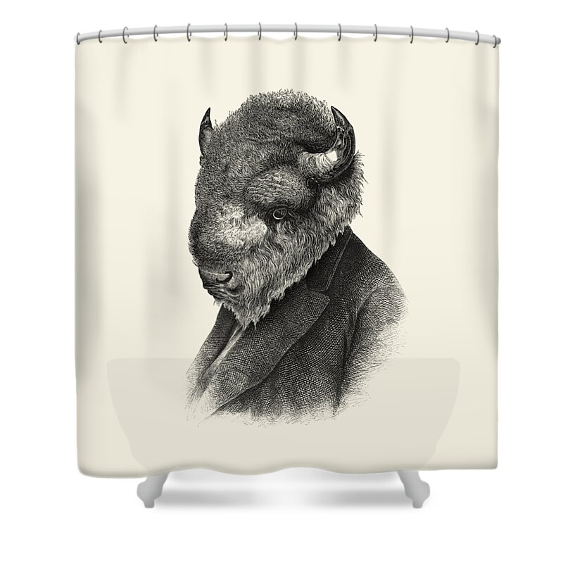 Buffalo Shower Curtain featuring the digital art Mister Bison by Madame Memento