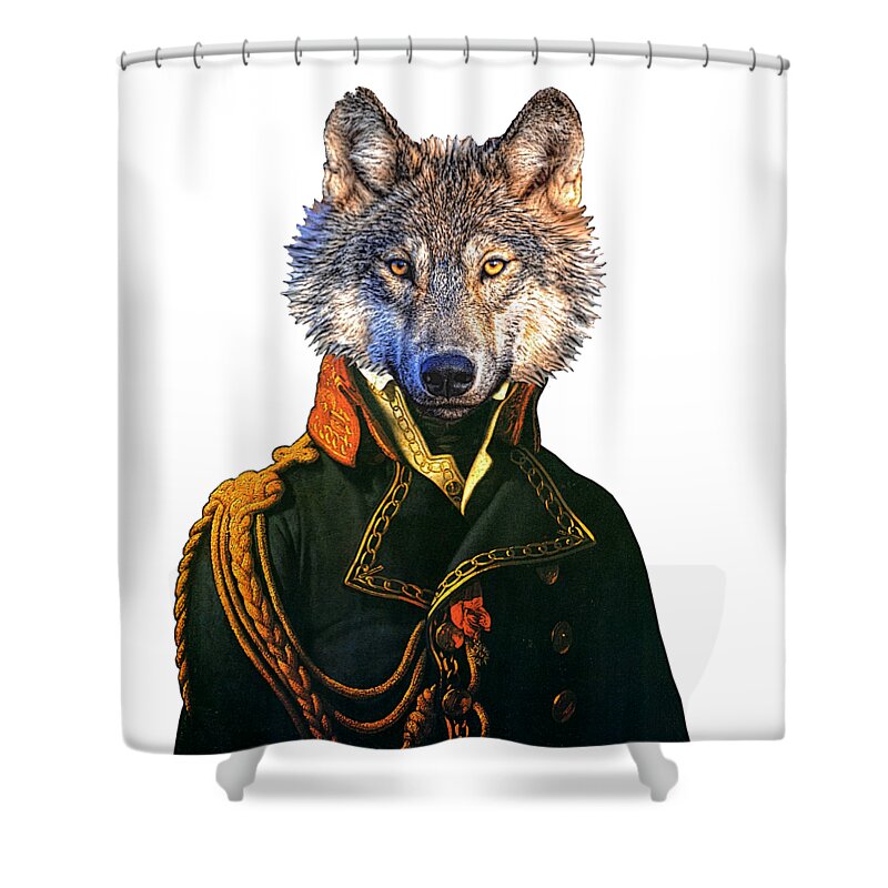 Wolf Shower Curtain featuring the digital art Mister Wolf by Madame Memento