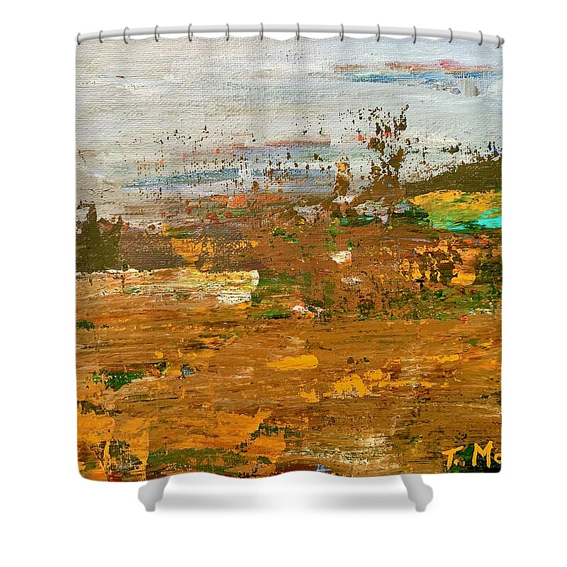 Landscape Shower Curtain featuring the painting Misty Meadow by Teresa Moerer