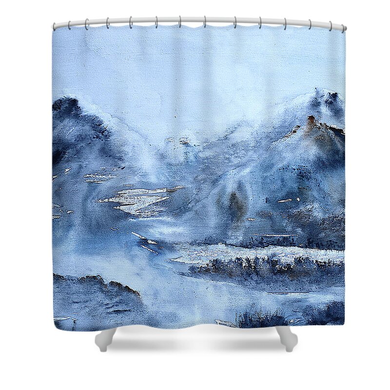 Mountains Shower Curtain featuring the painting Misty Mountains No. 1 by Wendy Keeney-Kennicutt