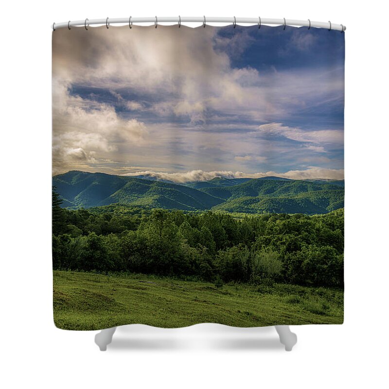 Landscape Shower Curtain featuring the photograph Misty Mountains by Tricia Louque