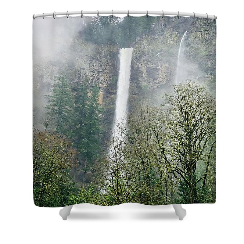 Oregon Shower Curtain featuring the photograph Misty Multnomah Falls, Oregon by Tatiana Travelways
