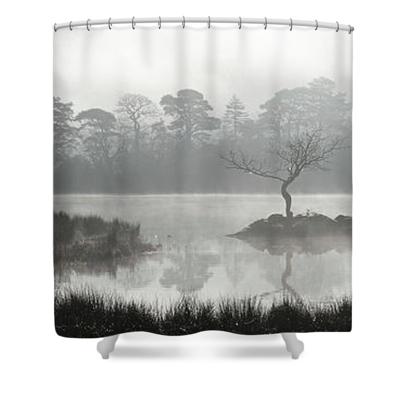 Panorama Shower Curtain featuring the photograph Misty rydal water lake district by Sonny Ryse